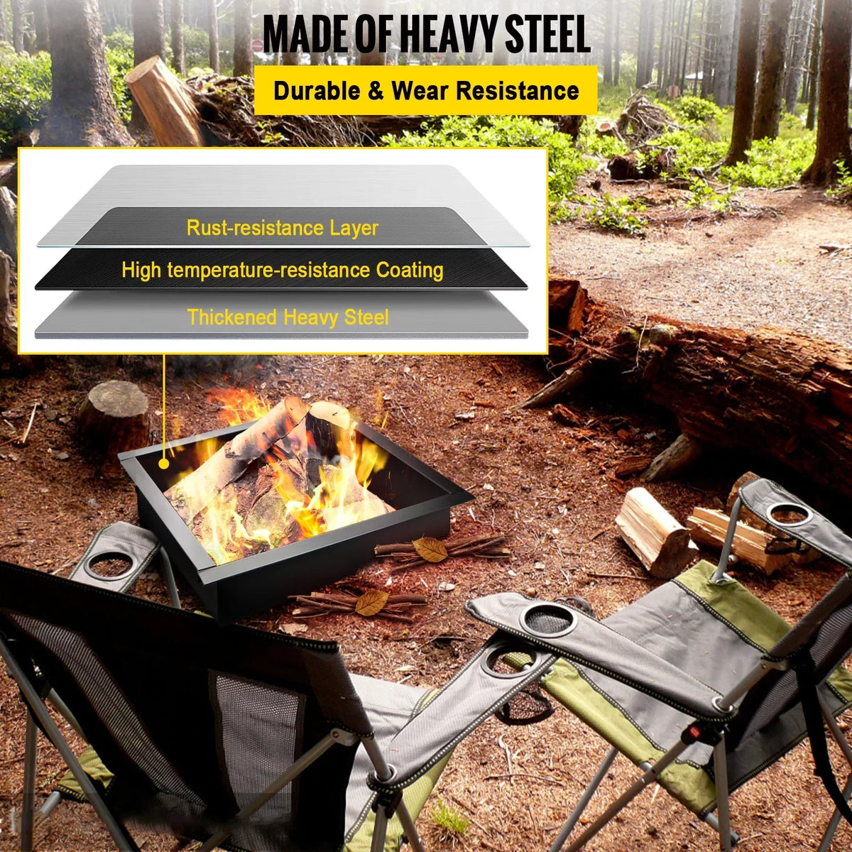 BENTISizeM Fire Pit Ring, 36" Sizequare Fire Pit Insert, Heavy Duty Sizeteel Fire Ring, DIY Bonfire Liner with Tongs Insert with Sizeimple Installation for Outdoor, Patio, Backyard