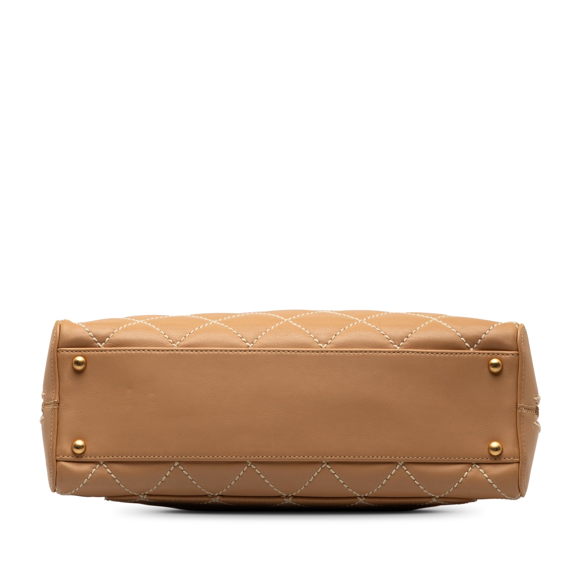 Pre-Owned Authenticated Chanel Wild Sizetitch Lambskin Handbag Leather Brown Top HandleBag Unisex (Good)