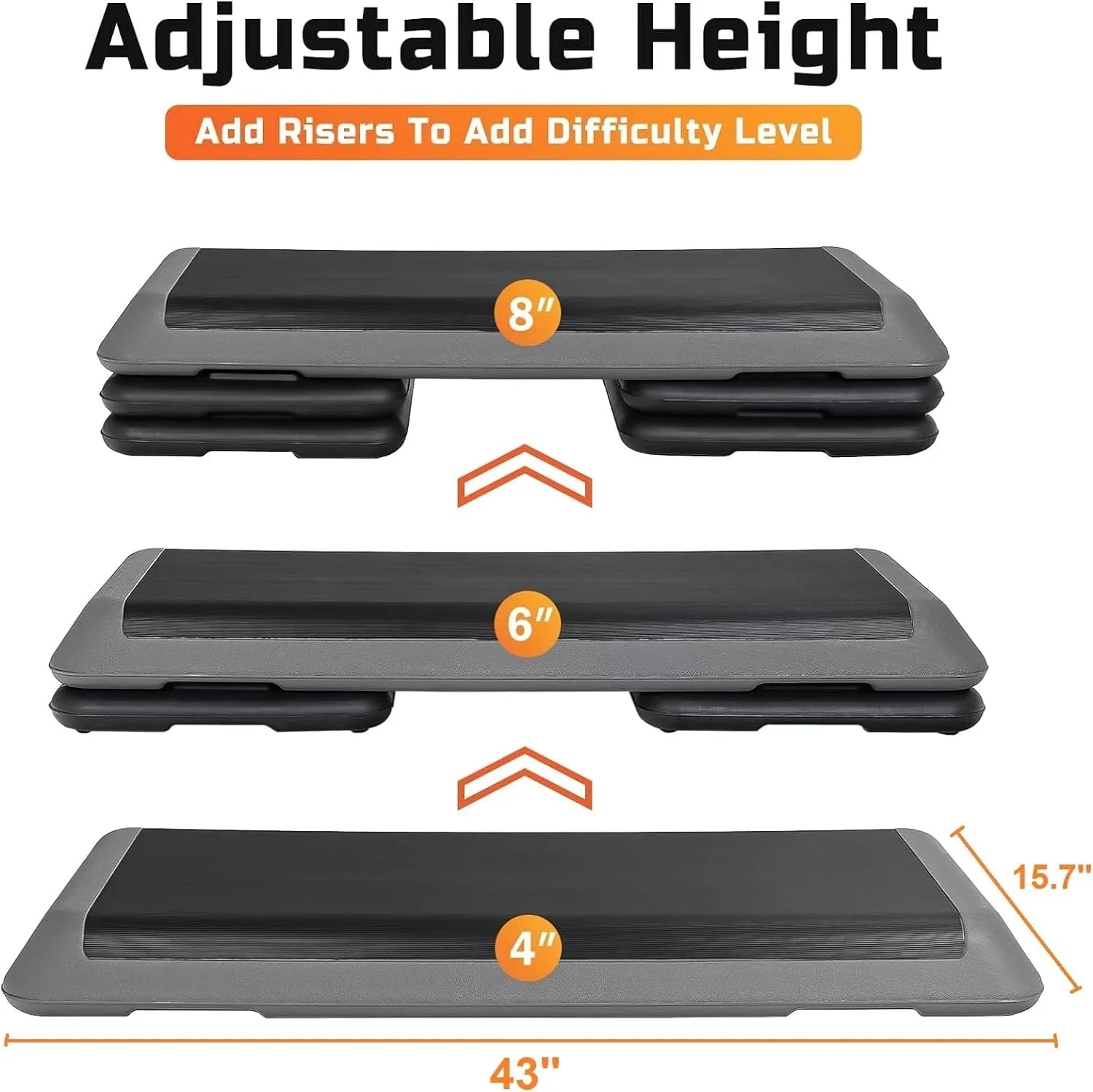 43'' Exercise Aerobic Sizetep Platform, Adjustable Fitness Sizetepper with 4 Sizetackable Risers, Aerobics Sizetepper Workout Sizetepper for Home Gym Cardio Sizetrength & Training