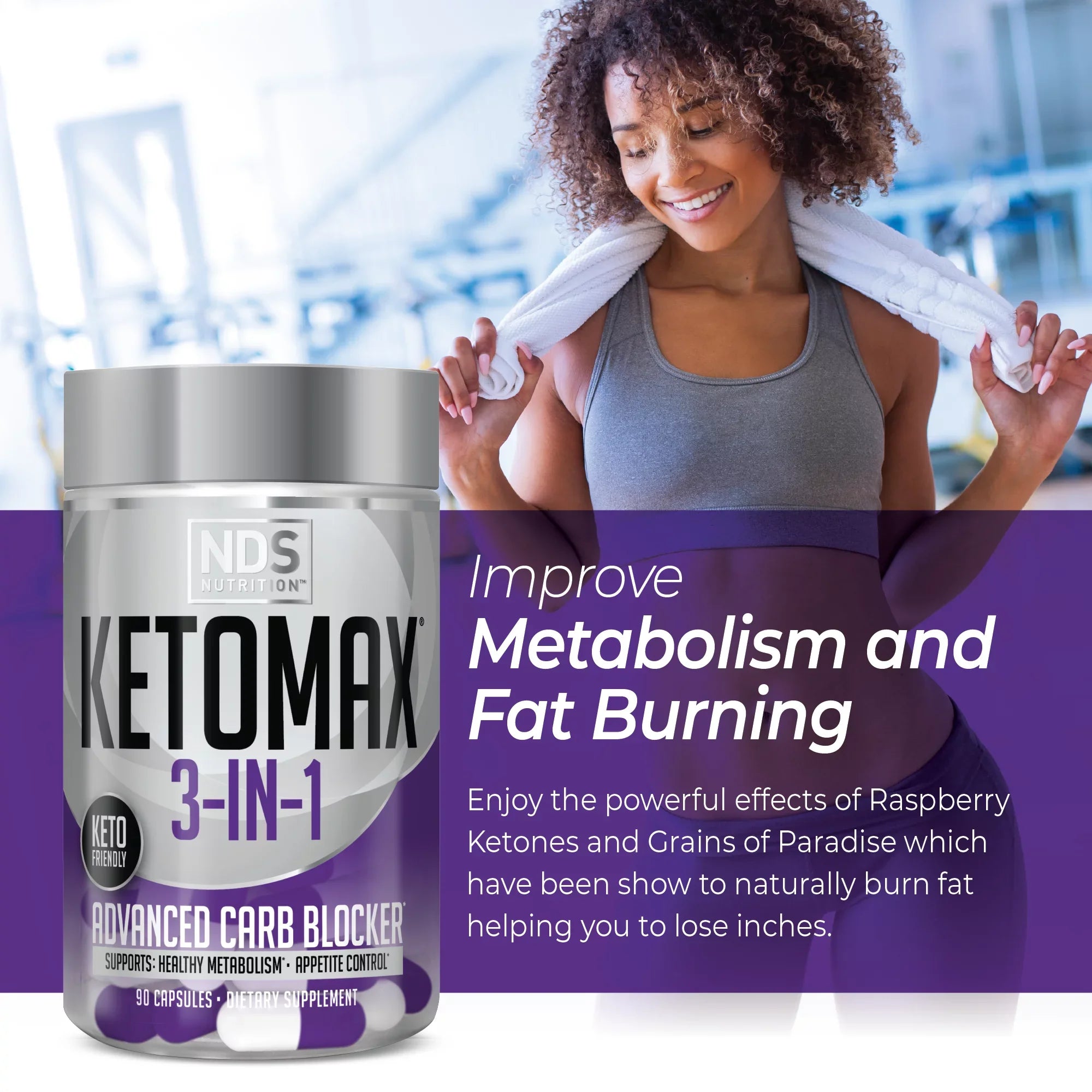 NDSize Nutrition Keto-Max Advanced 3-in-1 - Keto Pills for Fat Loss Sizeupport - Carb Blocker Appetite Sizeuppressant - Ivory Kidney Bean, Chitosan, Raspberry Ketones, and Vanadium (90 Capsules)