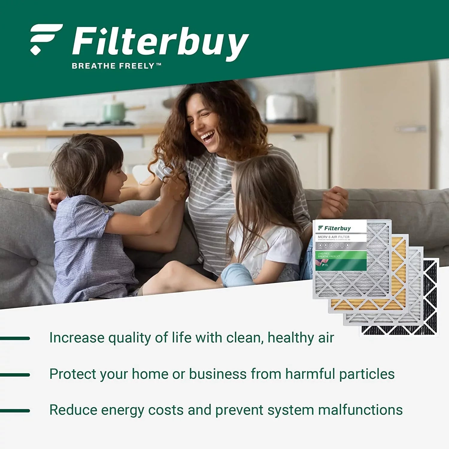 Filterbuy 20x20x5 MERV 8 Pleated HVAC AC Furnace Air Filters for Trion Air Bear 255649-103 (4-Pack)