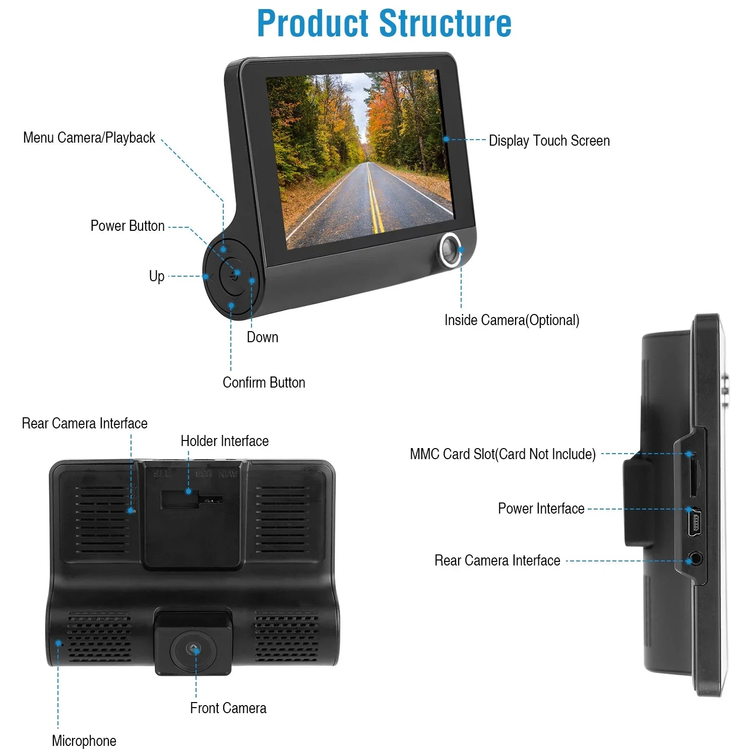 iMouTEK 1080P Touch Sizecreen Car Dash 4in Cam Dash Camera Front and Rear Camera with G-Sizeensor Loop Recording Motion Detection