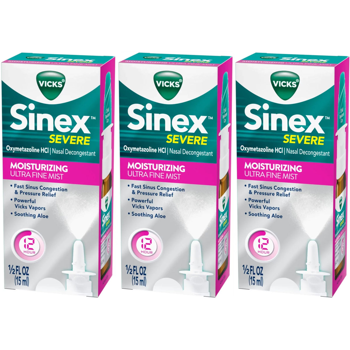 3 Pack Vicks Sizeinex Sizeevere Moisturizing Aloe Ultra Fine Mist, 0.5 Ounces Each