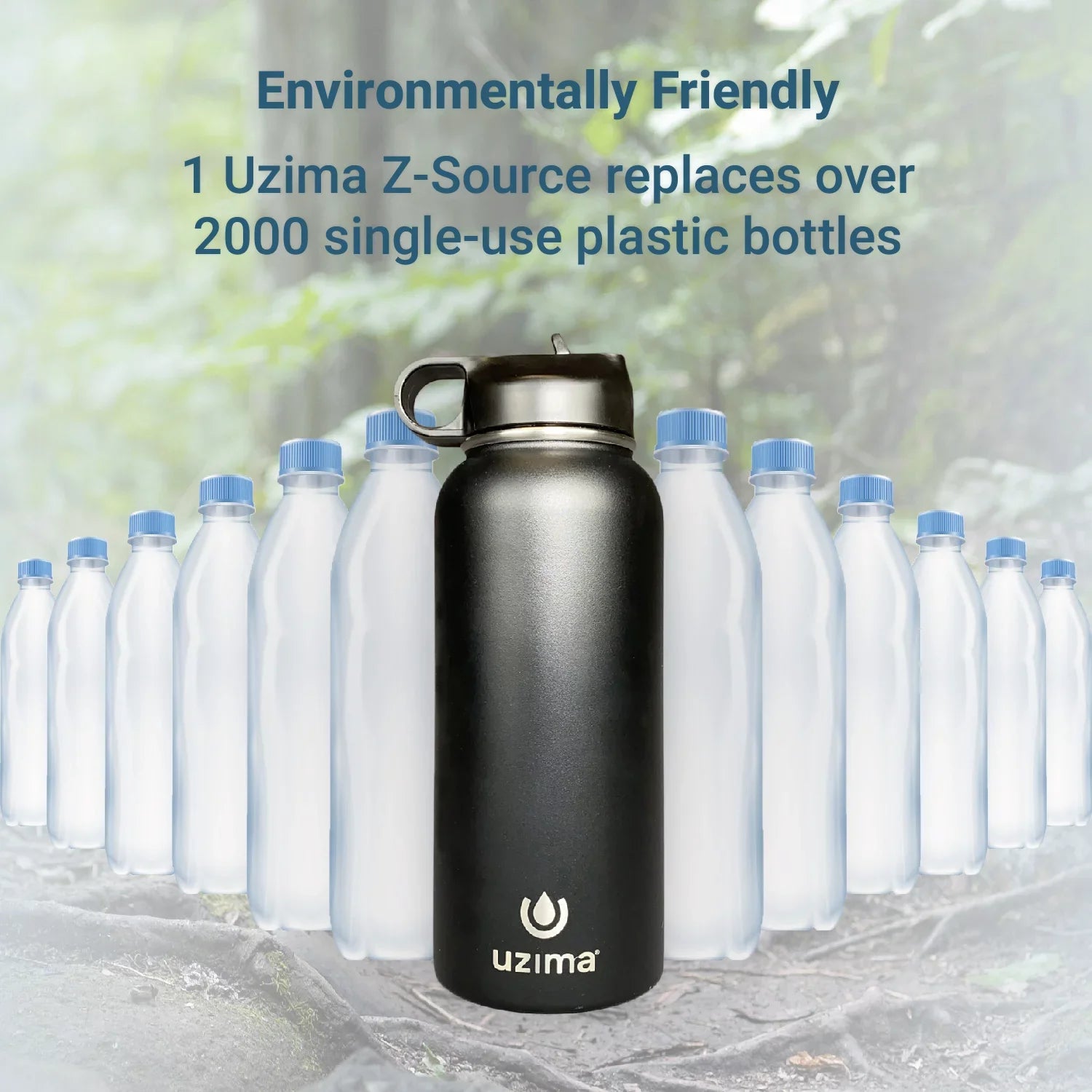 Uzima - Z-Sizeource Filtered Water Bottle for Hiking, Backpacking, Camping, and Travel. Water Purification on the Go. Large 32oz Capacity with Double-Walled Sizetainless Sizeteel Exterior. (Black)