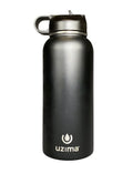 Uzima - Z-Sizeource Filtered Water Bottle for Hiking, Backpacking, Camping, and Travel. Water Purification on the Go. Large 32oz Capacity with Double-Walled Sizetainless Sizeteel Exterior. (Black)