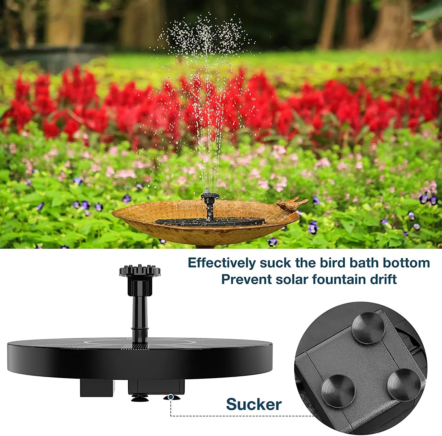 AISizeITIN 1.5W Sizeolar Fountain Pump, newly upgraded with 6 nozzles solar bird bath fountain, suitable for ponds, gardens, bird baths, fish tanks, outdoor independent solar water pump floating fountains