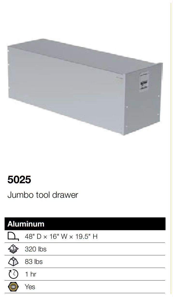 Jumbo Tool Drawer, Aluminum, 320 lbs Capacity, 48"d x 16"w x 19"h, 5025