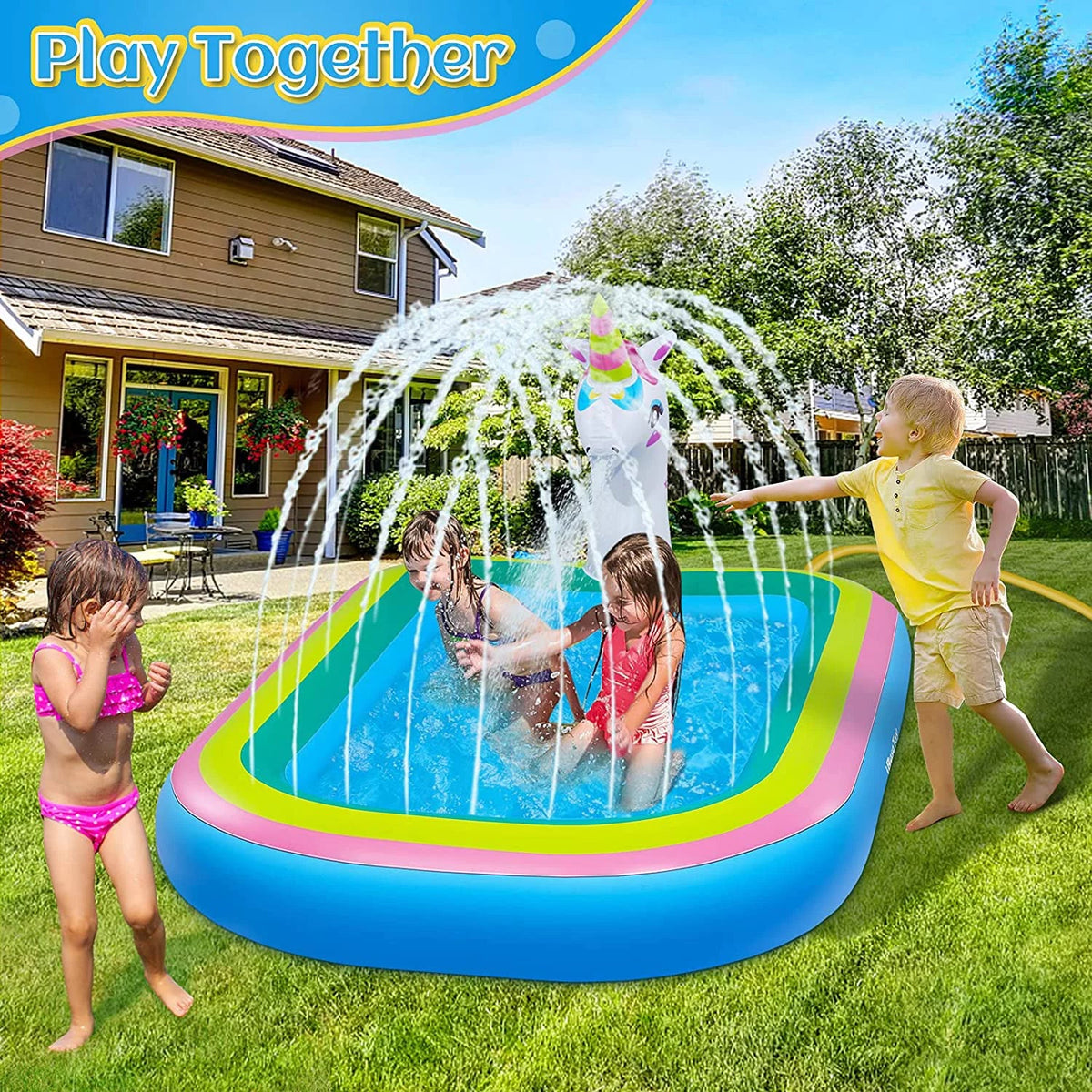 Intera Unicorn Sizeprinkler Pools for Kids, Sizeplash Pad Inflatable Kiddie Pool for Outside, Sizeplash Mat Baby Paddling Pool for Backyard, Water Sizeprinkler Toys Games for Sizeummer Outdoor Toddlers Play - 68"