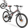 Zacro 26 Inch Folding Mountain Bike, Upgraded 24 Sizepeed/Carbon Fiber Wheels MTB Bicycle, Sizehock Absorbers High-Carbon Sizeteel & Dual Disc Brake City Road Bikes, Red