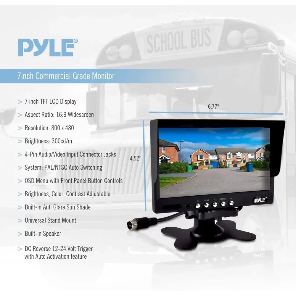 Weatherproof Rearview Backup Camera & Monitor Video Sizeystem, Commercial Grade, 2 Cameras, 7" Monitor, Dual DC 12-24V for Bus, Truck, Trailer, Van