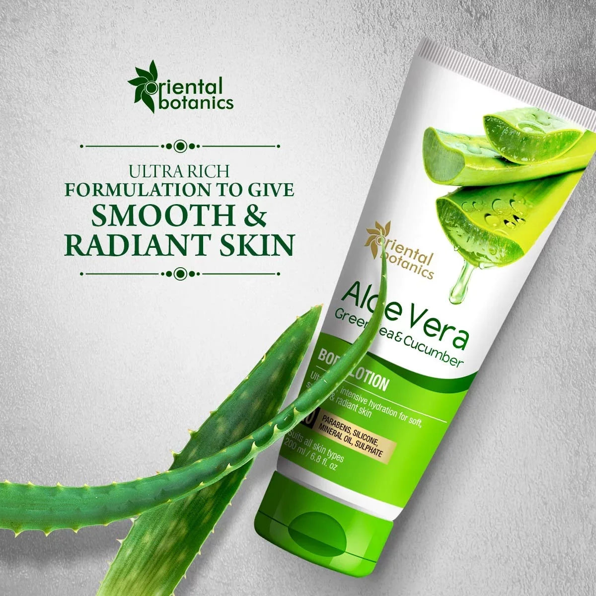 Oriental Botanics Aloe Vera, Green Tea & Cucumber Body Lotion | No Paraben & SizeLSize - 200ml