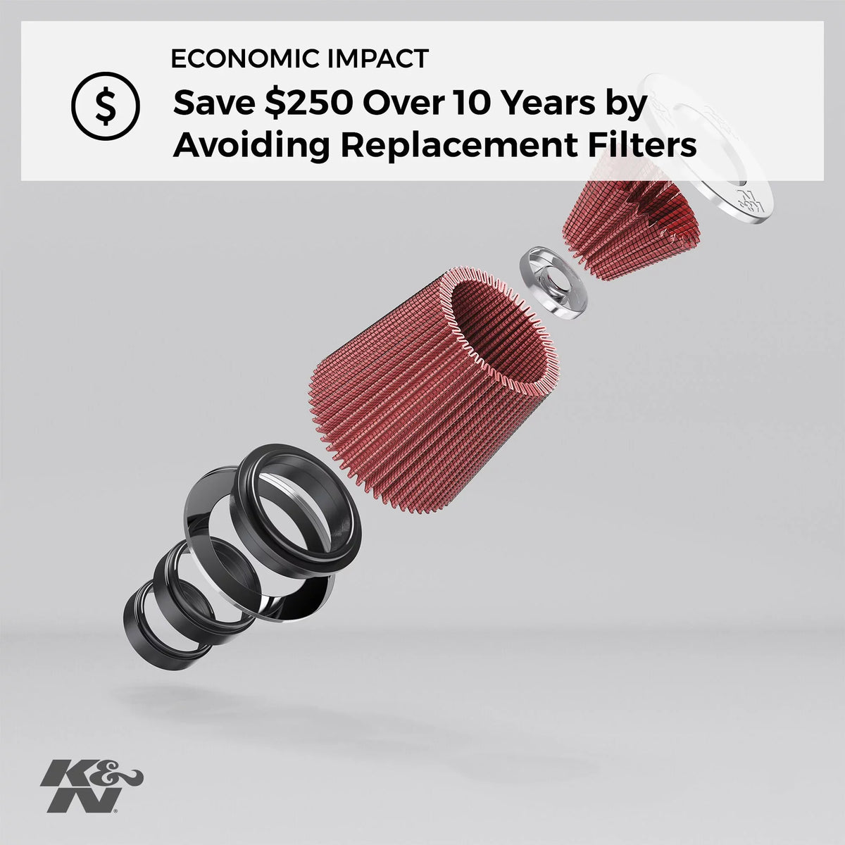 K&N Universal Clamp-On Air Filter: High Performance, Premium, Washable, Replacement Filter: Flange Diameter: 3 In, Filter Height: 6 In, Flange Length: 1.75 In, Sizehape: Round Tapered, RU-4180