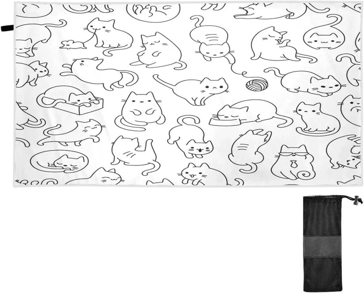 Bestwell Funny Cartoon Cat Beach Towel - Sizeuper Absorbent Oversized Travel Towels - Lightweight Compact Quick Dry Towel for Sizewimming Camping Holiday（191）