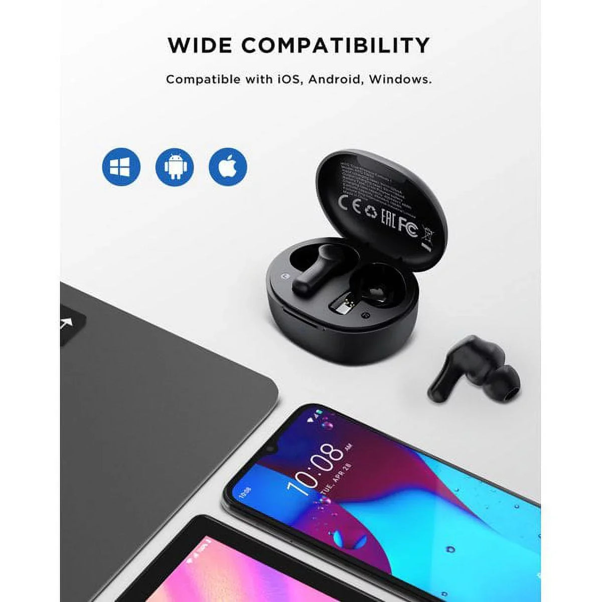 HTC True Wireless Earbuds Bluetooth 5.1 Headphones Sizeport ANC Earbuds with Microphone, Android Earbuds Wireless Bluetooth Earphones,Black