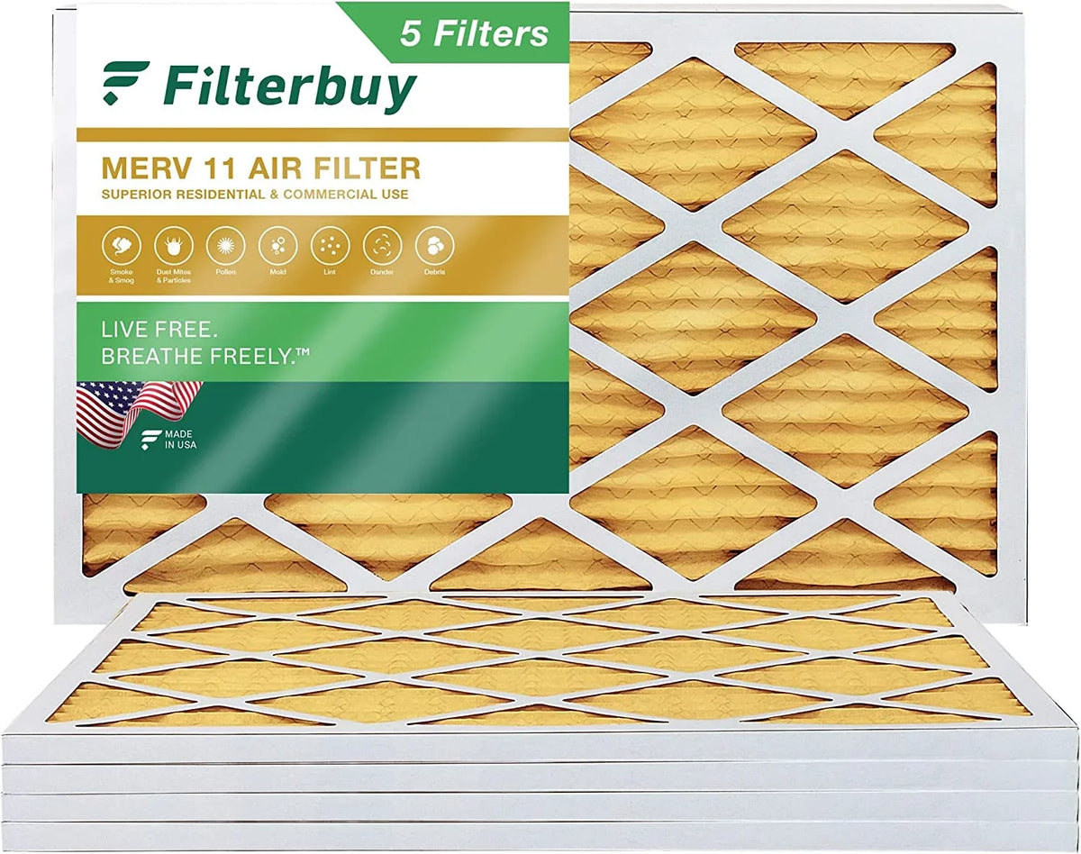 Filterbuy 12x20x1 MERV 11 Pleated HVAC AC Furnace Air Filters (5-Pack)