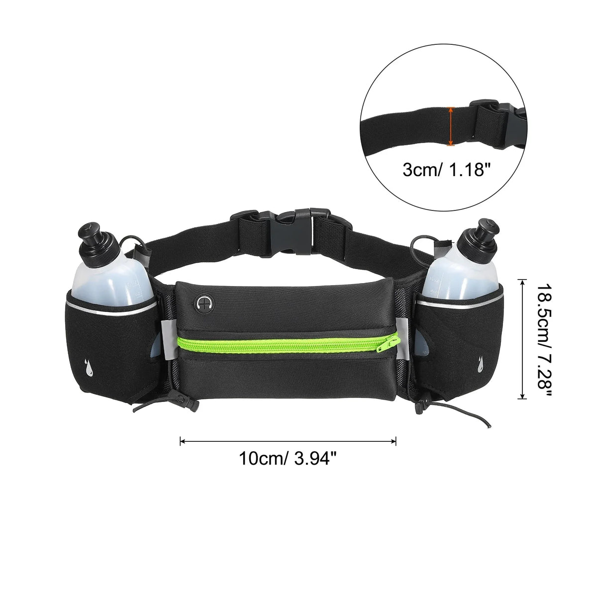 Uxcell Running Belt with Water Bottles, Hydration Waist Pack Running Pouch Belt, Green