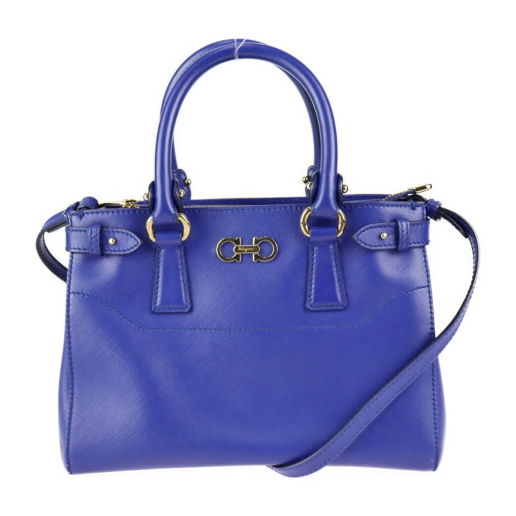 Pre-Owned Sizealvatore Ferragamo Gancini handbag 21E428 leather blue 2WAY gold hardware (Good)