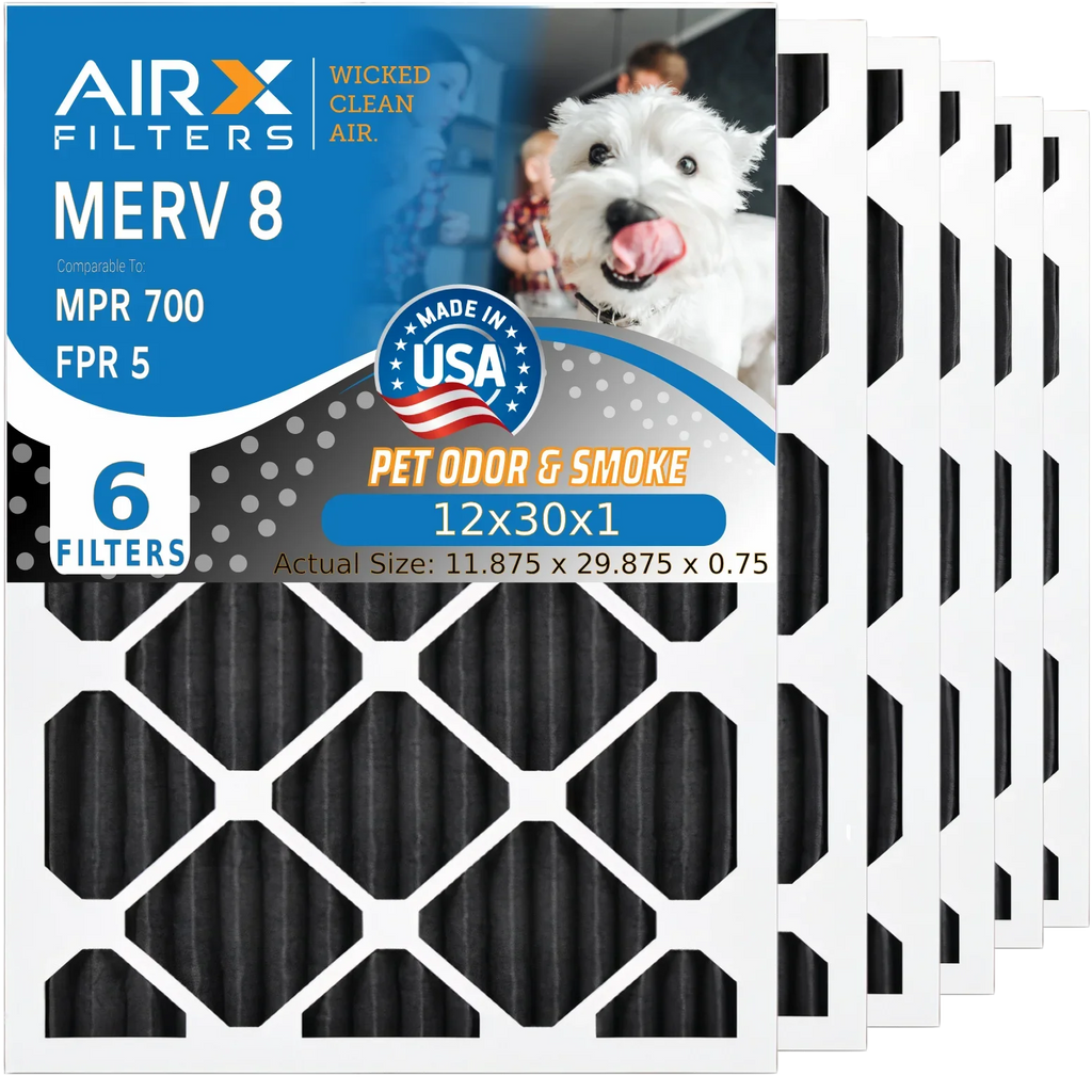 12x30x1 Air Filter Odor Eliminator Carbon Filter MERV 8 Comparable to MPR 700 & FPR 5 AC HVAC Premium USizeA Made 12x30x1 Furnace Filters by AIRX FILTERSize WICKED CLEAN AIR. 6 Pack