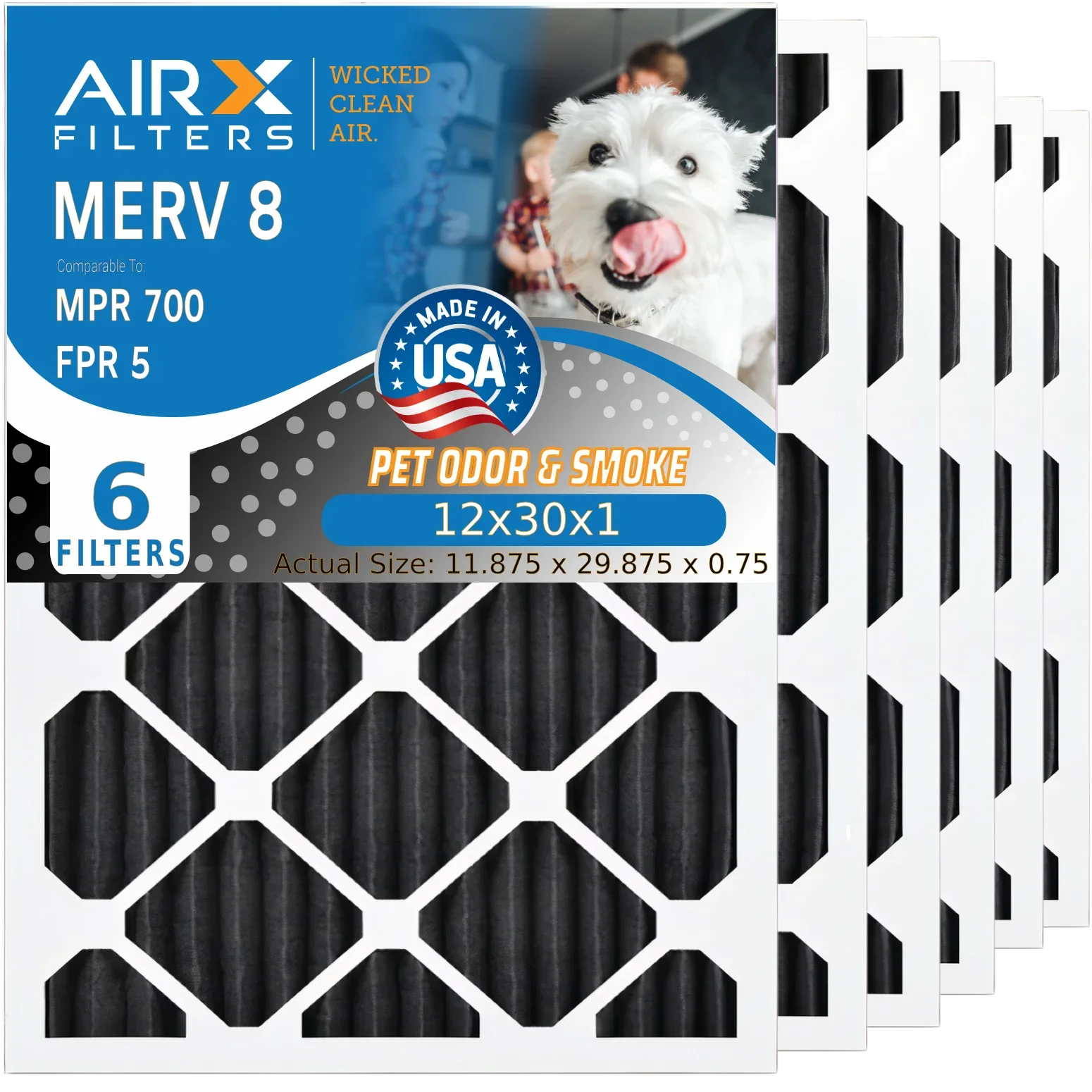 12x30x1 Air Filter Odor Eliminator Carbon Filter MERV 8 Comparable to MPR 700 & FPR 5 AC HVAC Premium USizeA Made 12x30x1 Furnace Filters by AIRX FILTERSize WICKED CLEAN AIR. 6 Pack
