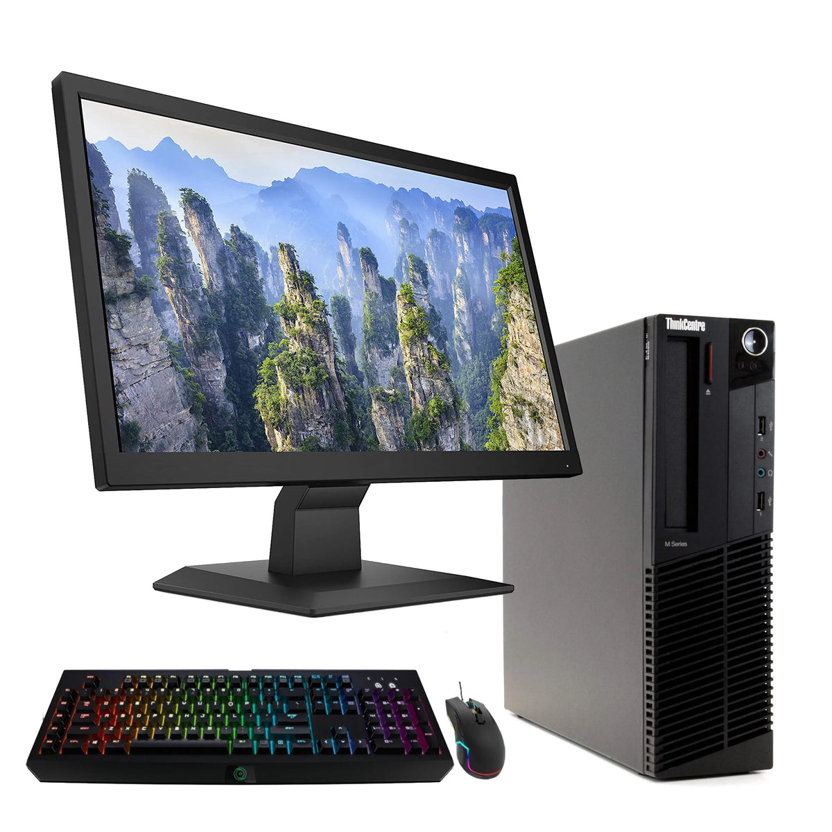 Pre-Owned Lenovo M92P Desktop Computer PC - Intel Quad-Core i5, 1TB HDD, 4GB DDR3 RAM, Windows 10 Pro, DVD, WIFI, 22in Monitor, RGB Keyboard and Mouse (Refurbished: Good)
