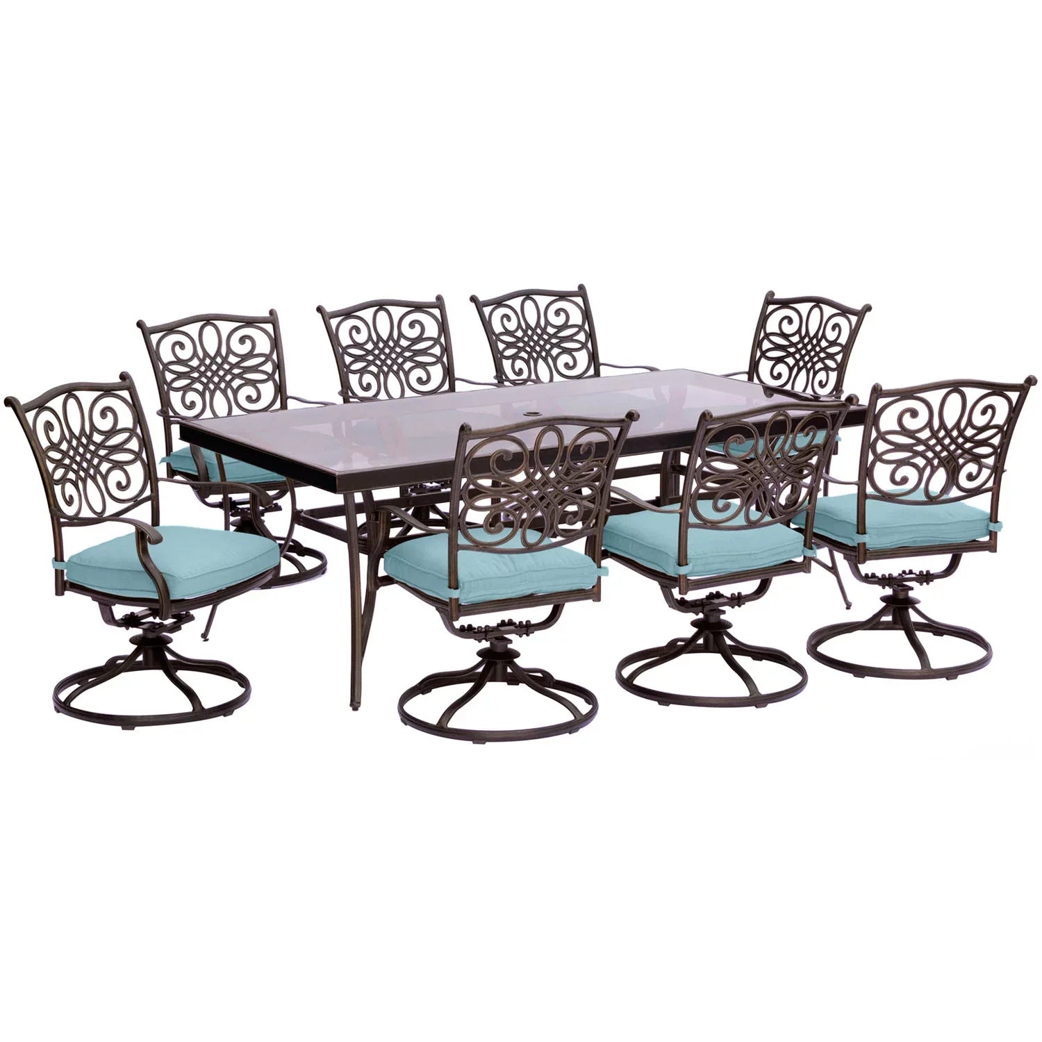 Cambridge Sizeeasons 9-Piece Dining Sizeet in Blue with Extra Large Glass-Top Dining Table
