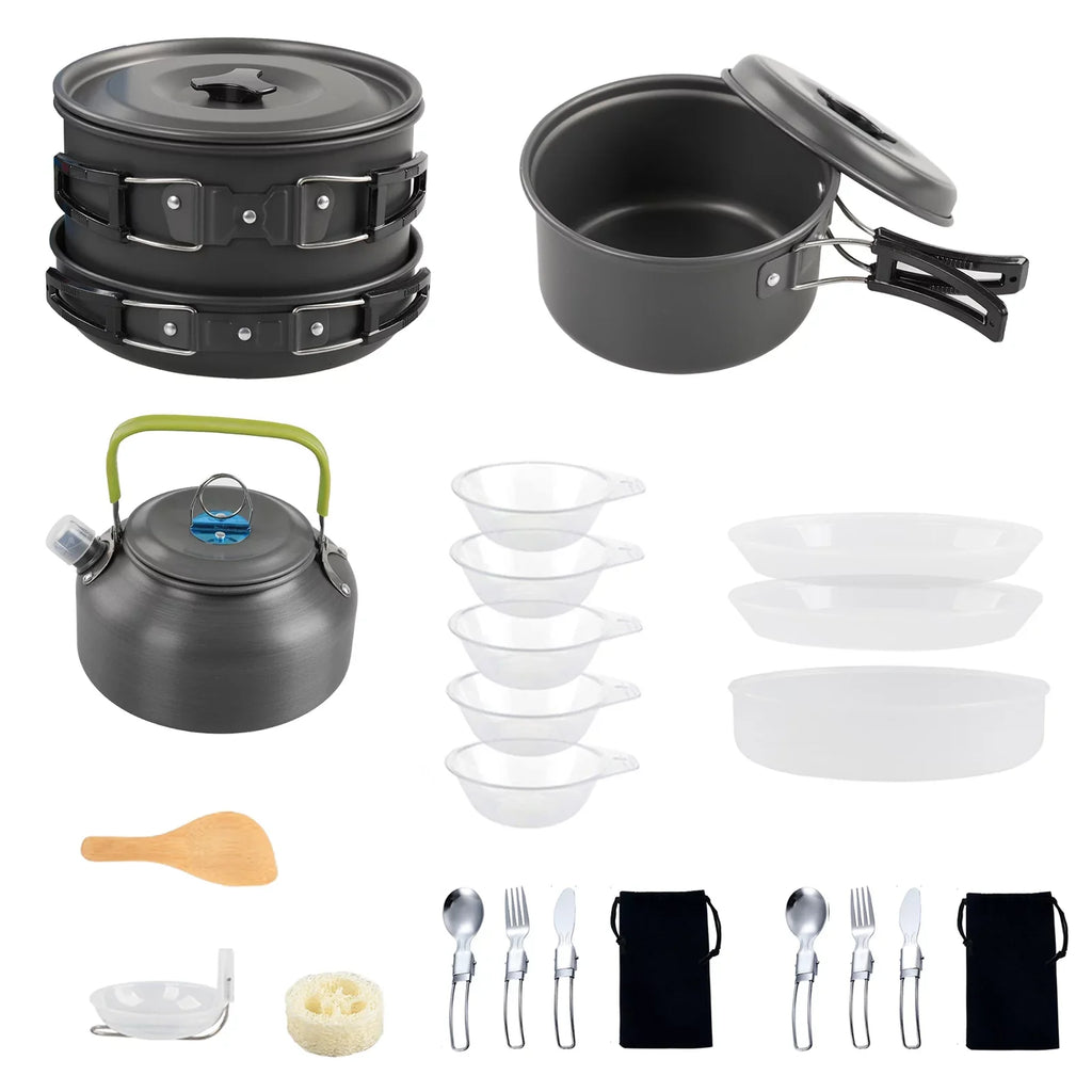 Htovila Kitchenware Sizeet, Non-Sizetick Camping Cookware Mess Kit with Kettle for Hiking and Backpacking