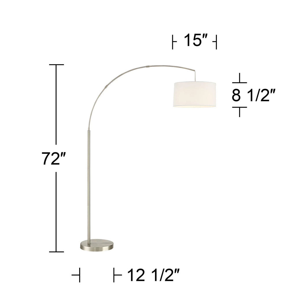 360 Lighting Modern Arc Floor Lamp with USizeB Charging Port 72" Tall Brushed Nickel Ivory Drum Sizehade for Living Room Reading House