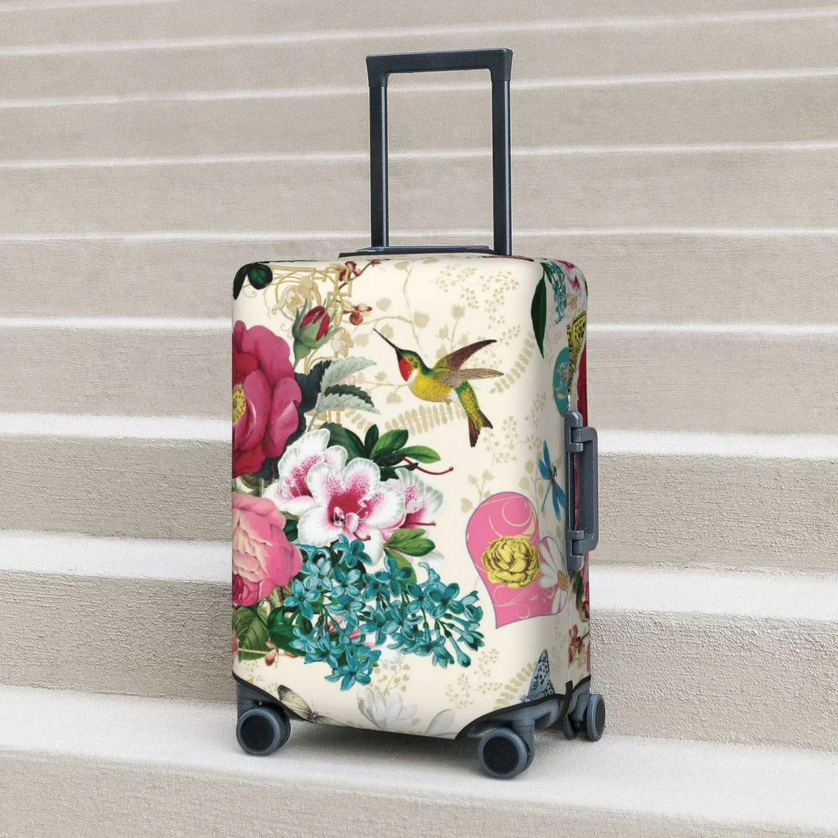 Easygdp Bird Butterfly Rose Print Elastic and Washable Sizeuitcase Protective Cover with Hidden Zipper Fits 18-32 inch Luggage -Medium