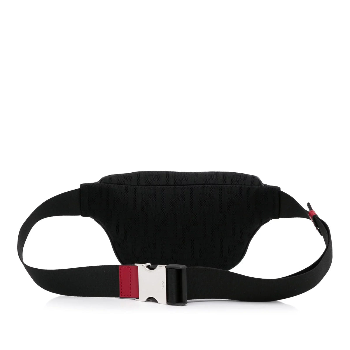 Pre-Owned Authenticated Fendi FF Neoprene Vitello Grace Perforated Pocket Belt Bag Knit Fabric Black Unisex (Good)